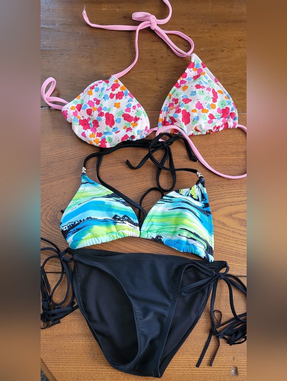 Triangle Bikini Tops + Black Tie-Side Bottom